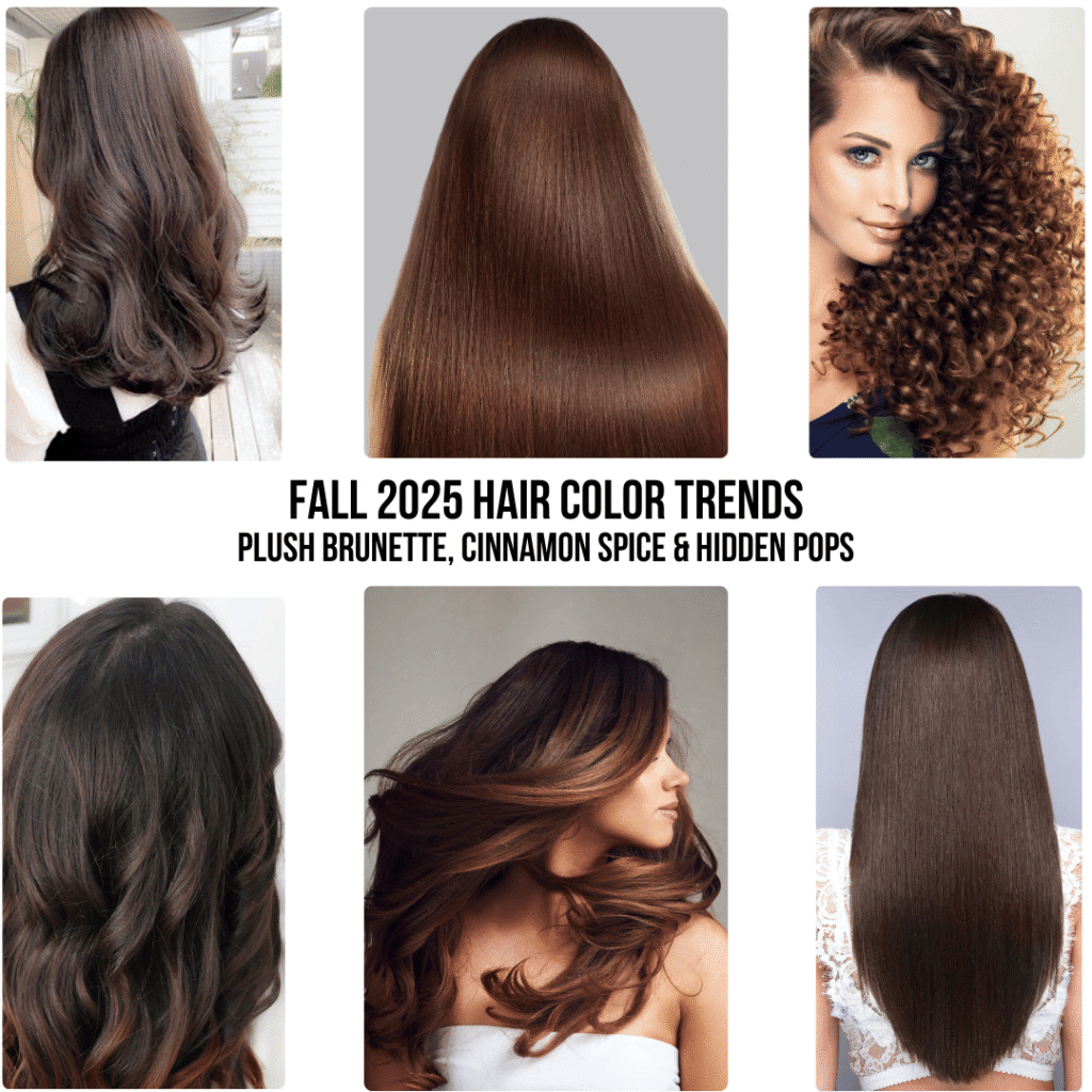 Fall 2025 Hair Color Trends Plush Brunette, Cinnamon Spice & Hidden Pops